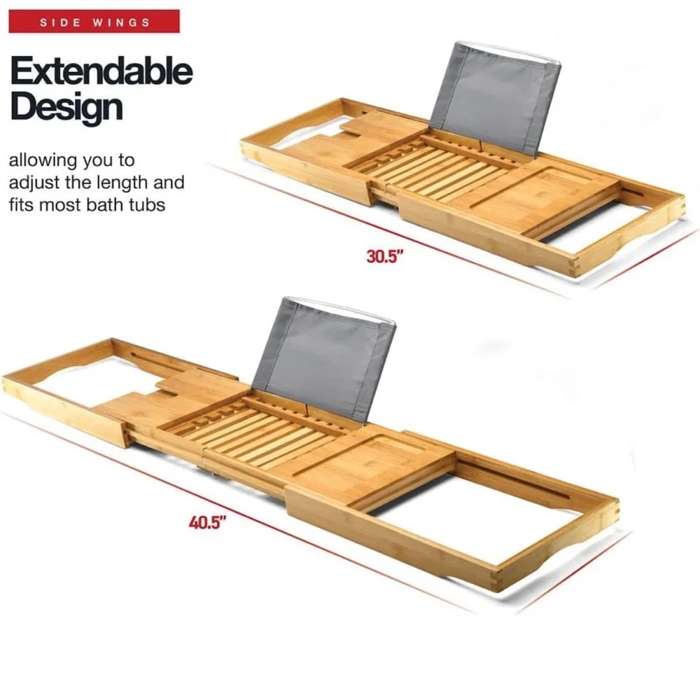 Bamboo Expandable Bathtub Tray Caddy - Natural